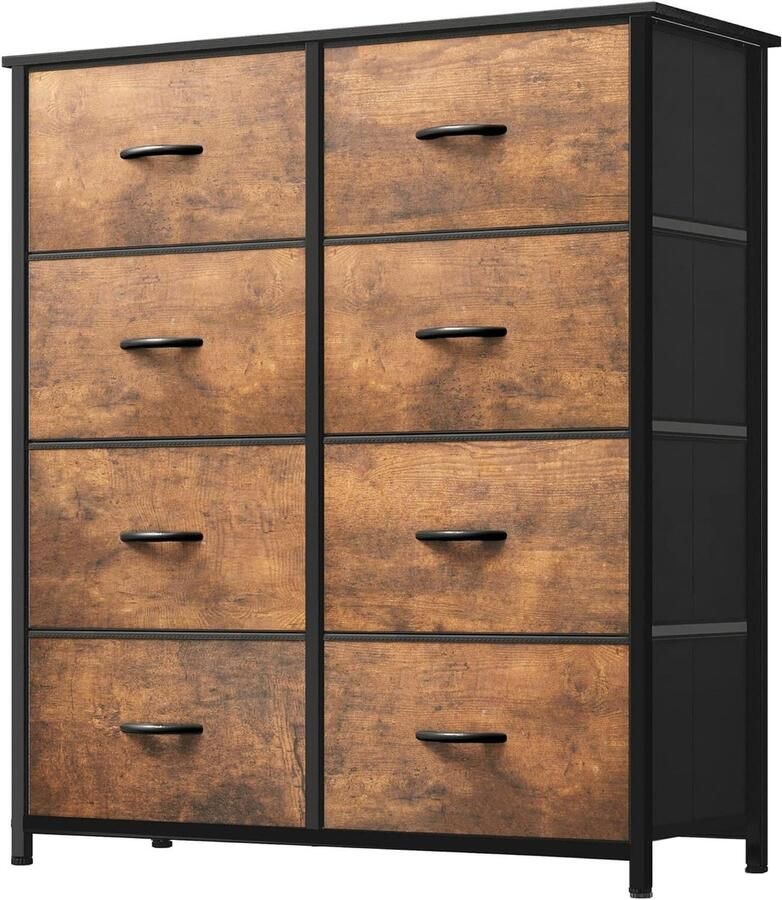 8 Drawer Fabric Dresser Storage Drawers with Handles Rustic Brown