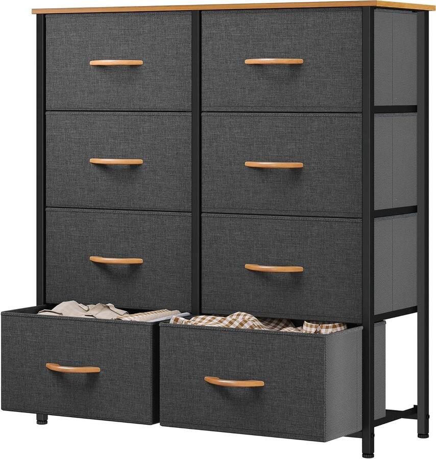 8 Drawer Storage Organizer for Bedroom Living Room Closet Sturdy Steel Frame Easy Pull Fabric Bins and Wooden Top Fabric Dresser