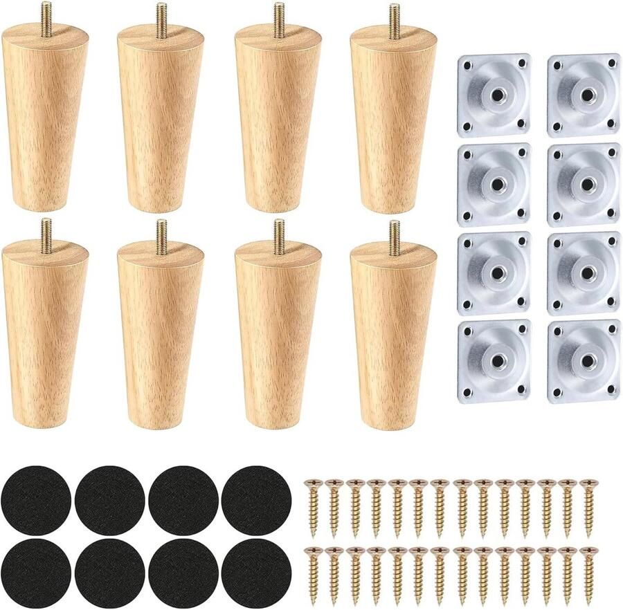8 houten meubelpoten van 8 cm voor bank bed en kast