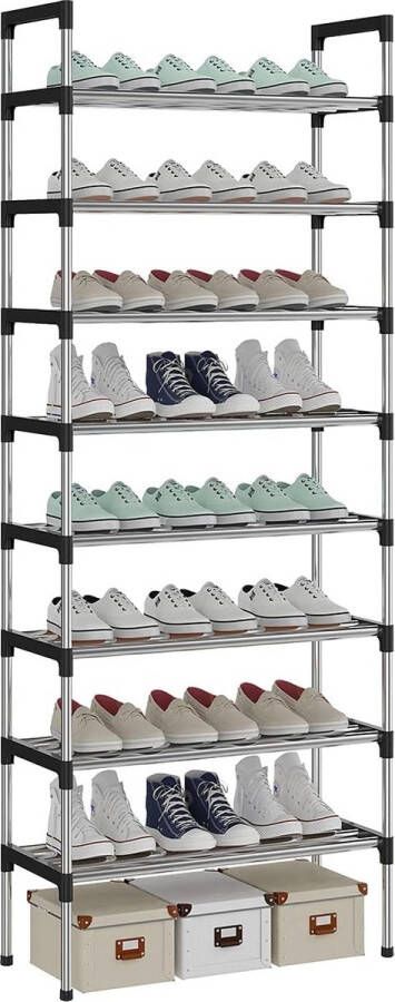 8-laags zilveren verstelbare schoenenopberger hoge schoenenrek organisator plankhouder standaard voor 24 paar schoenen 56 x 30 x 140 cm robuust ontwerp ruimtebesparend