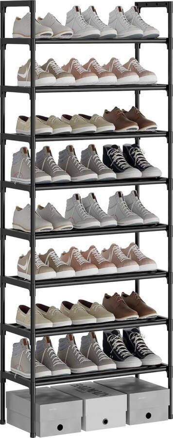 8-laags zwarte verstelbare schoenenrekken Schoenenopslag Hoog schoenenrek Organisator Plankhouder Standaard voor 24 paar schoenen 56 x 30 x 140 cm extra robuuste constructie