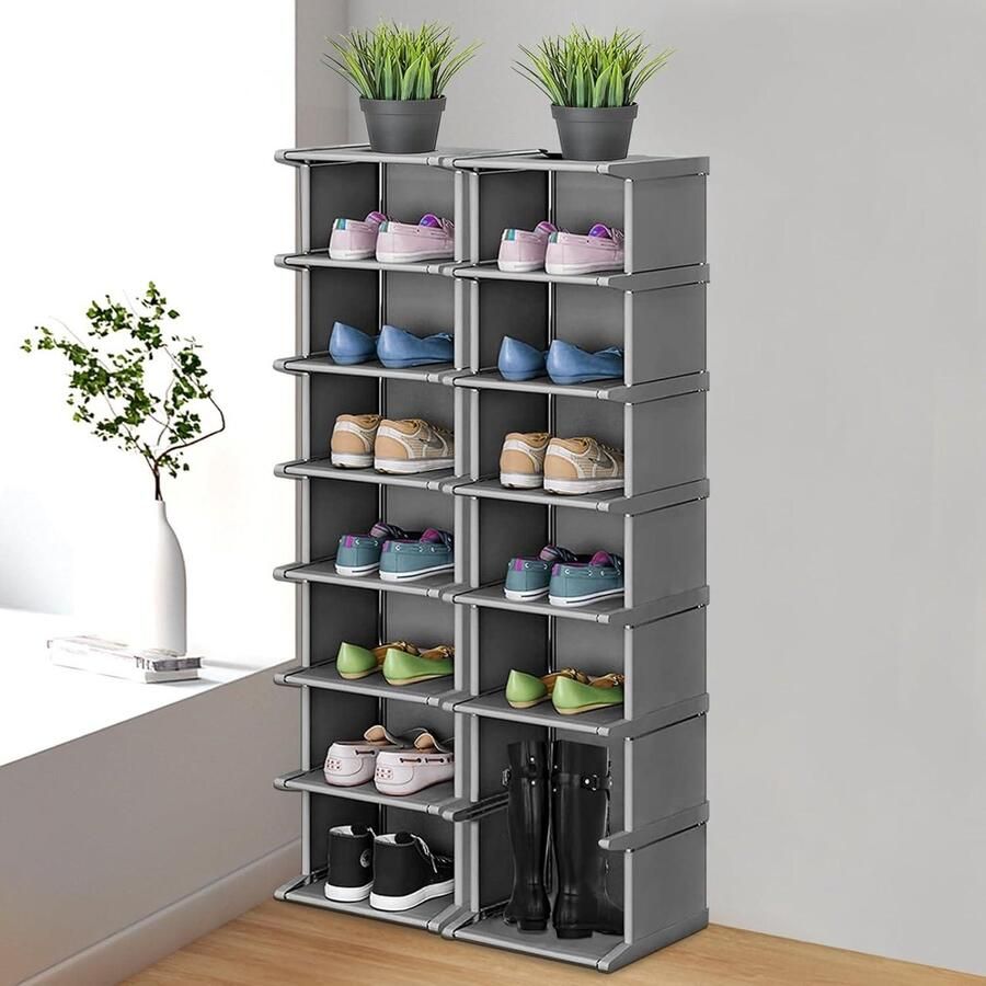 8-niveaus smal en hoog doe-het-zelf verticaal schoenenrek organizer geschikt voor ingangen gangen hoeken en kasten