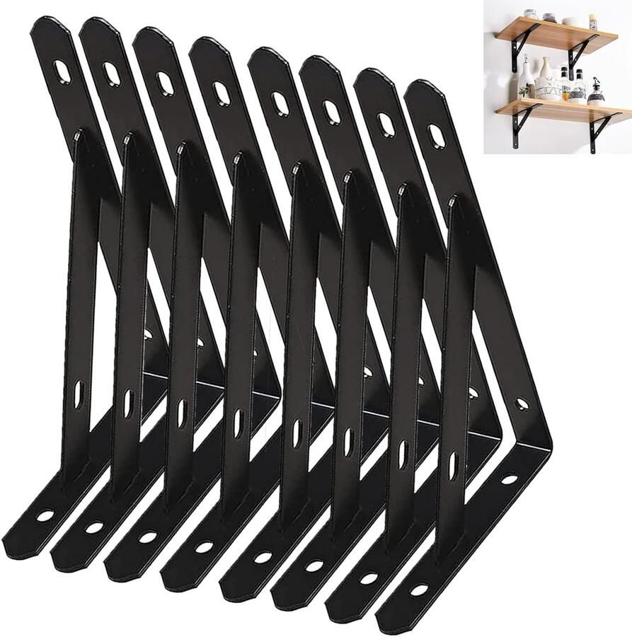 8 Pack 15 cm Triangular Shelf Racks Heavy Load Wall Mounted Decorative Shelf Holders Removable Shelf Corner for Bookcase Living Room Office Kitchen Zwart