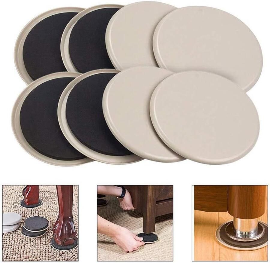 8-pack Glijpads Meubelglijders 3 5 inch Herbruikbaar Ronde glijders voor het verplaatsen van meubels op tapijt en hardhouten vloeren