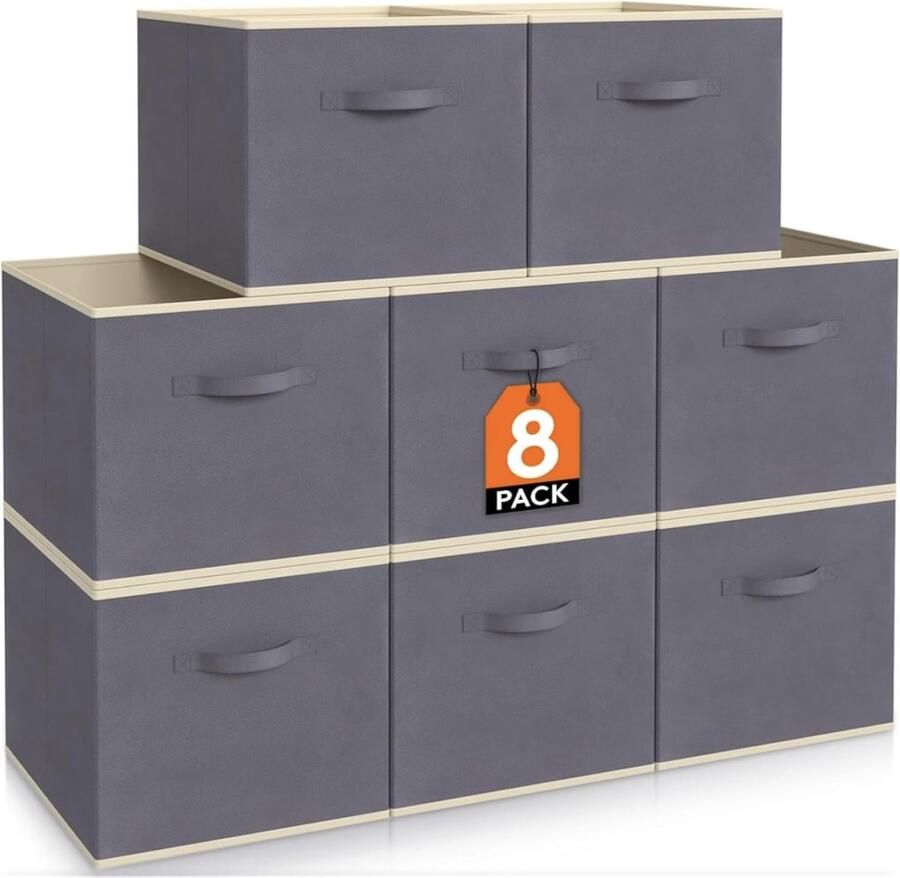 8-pack inklapbare kubus opbergdozen decoratieve opbergmanden middelgrote opbergkratten open opbergkubussen met handgrepen 26 5 x 26 5 x 28 cm grijs