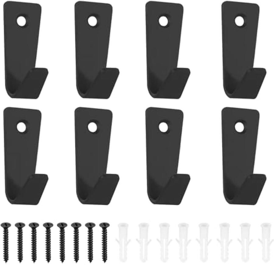 8-pack Jashaken zwarte jashaken schroefbare Jashaken metalen haken voor slaapkamer badkamer woonkamer kledingkast kapstok handdoek- en jashakens