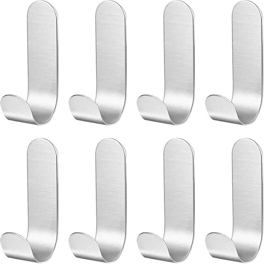 8 Pcs Stainless Steel Hooks Self Adhesive Hooks Wall Hooks Towel Hooks for Kitchen Bathroom Cabinet