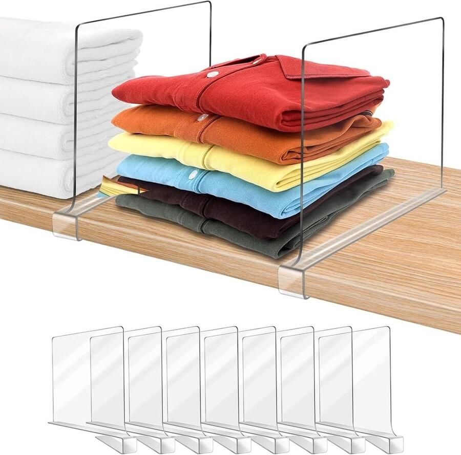 8 Pcs Transparent Acrylic Shelf Divider 30x20cm Wardrobe Separator for Bedroom Kitchen Cabinets and Organization