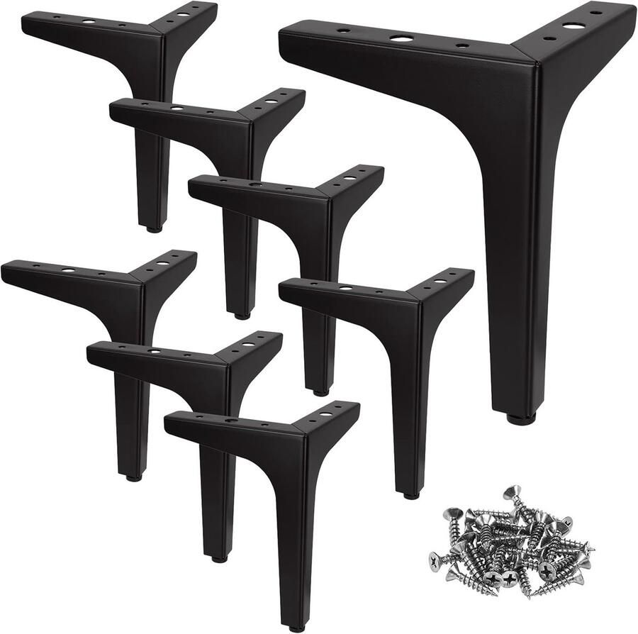 8 Pieces Sofa Legs Metal Black 17 cm Sofa Legs with Load Capacity up to 600 kg Furniture Foot Black with 40 Screws Metal Coffee Table Foot for Sofa TV Furniture Cabinet
