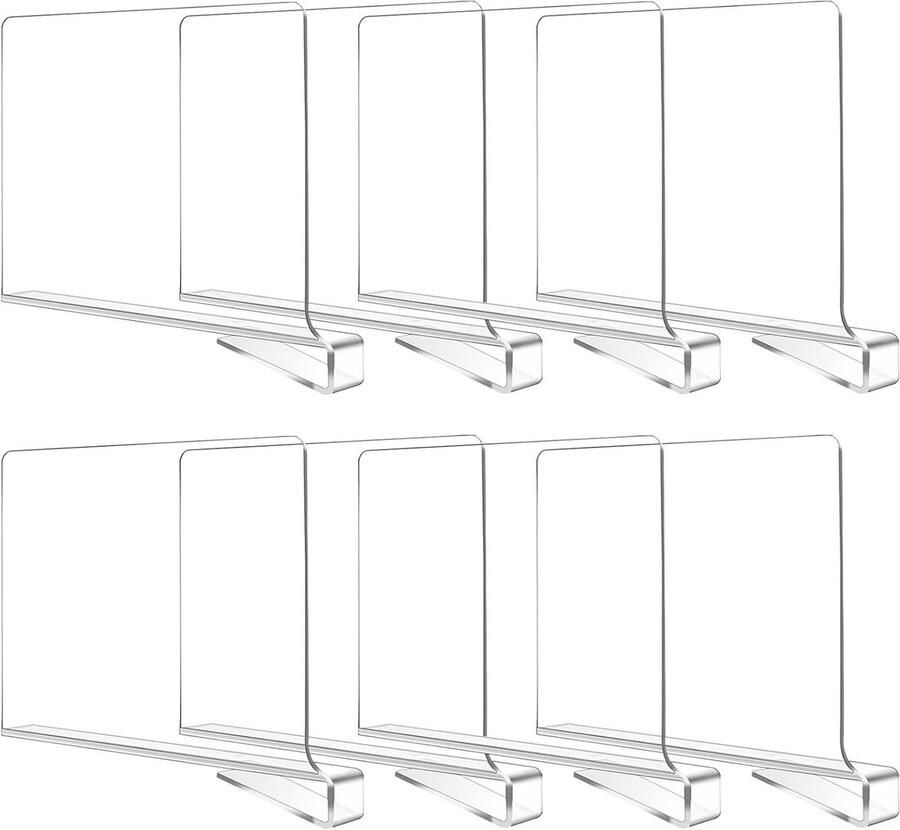 8 STKS Clear Acryl Plank Dividers Multifunctionele Plank Separator Verstelbare Kleding Organizer Transparante Opslag voor Houten Kast Keuken en Kantoor Planken (Clear-8 st)