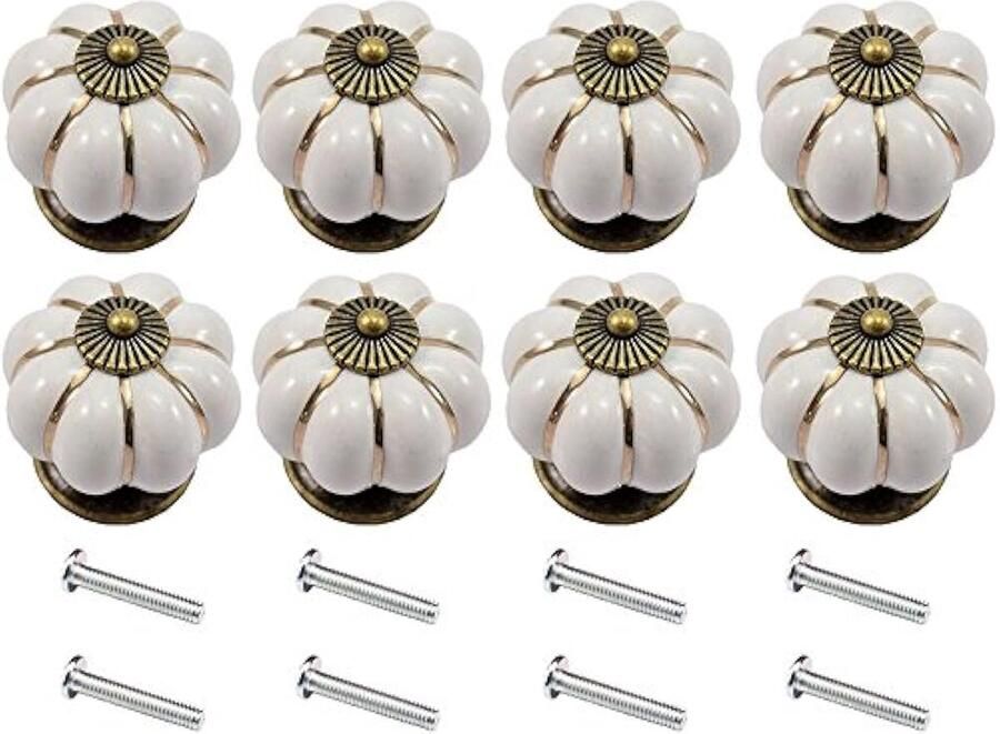 8 stks Keramische Pompoen Handvat Pull Knoppen Meubelkast Kast Lade Knoppen (Wit)