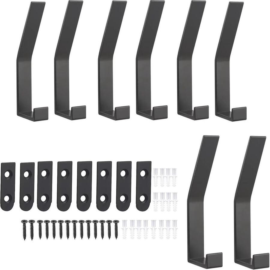 8 Stukken Kledinghaken voor de Muur Onzichtbare Schroefbevestiging Mat Zwart Ideaal voor Jassen Mantels en Accessoires