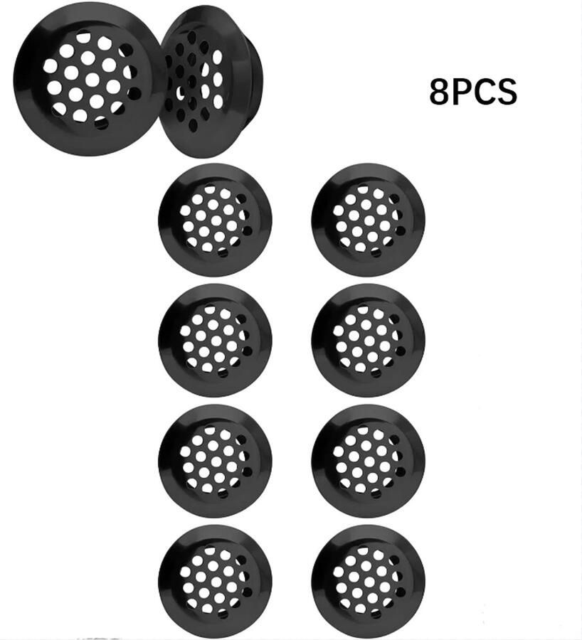 8 stuks 29 mm afgeschuind zwart roestvrij staal ventilatiegat afdekkast kledingkast schoenenkast meubilair ronde ventilatie mesh ventilatie accessoires
