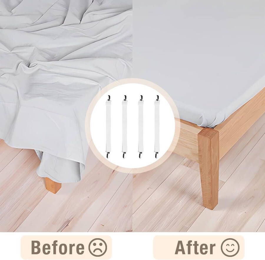 8 stuks (30cm tot 120cm) verstelbare elastische lakenspanner met metalen klemmen voor de hoeken van bed matras wit