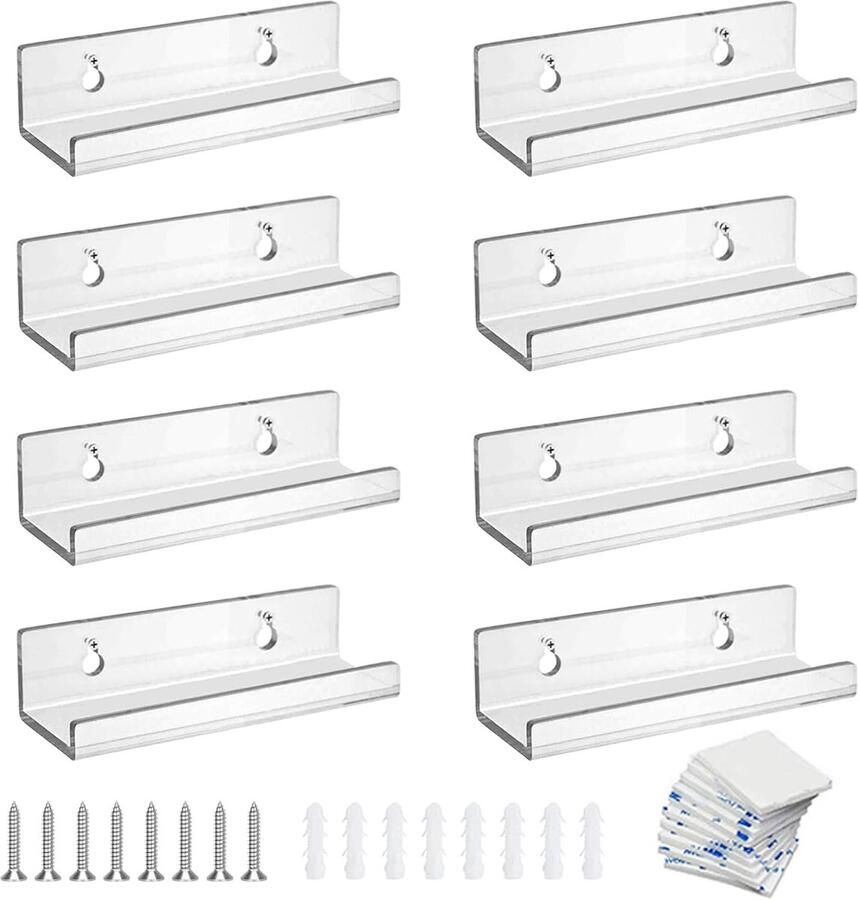 8 stuks 4 inch vinyl plaat muurbeugels helder acryl wandplank vinyl plaat houder Vinylplatenrek Opbergrek Displaystandaard Acryl displaystandaard voor slaapkamer woonkamer 10*3.5*3 cm transparant