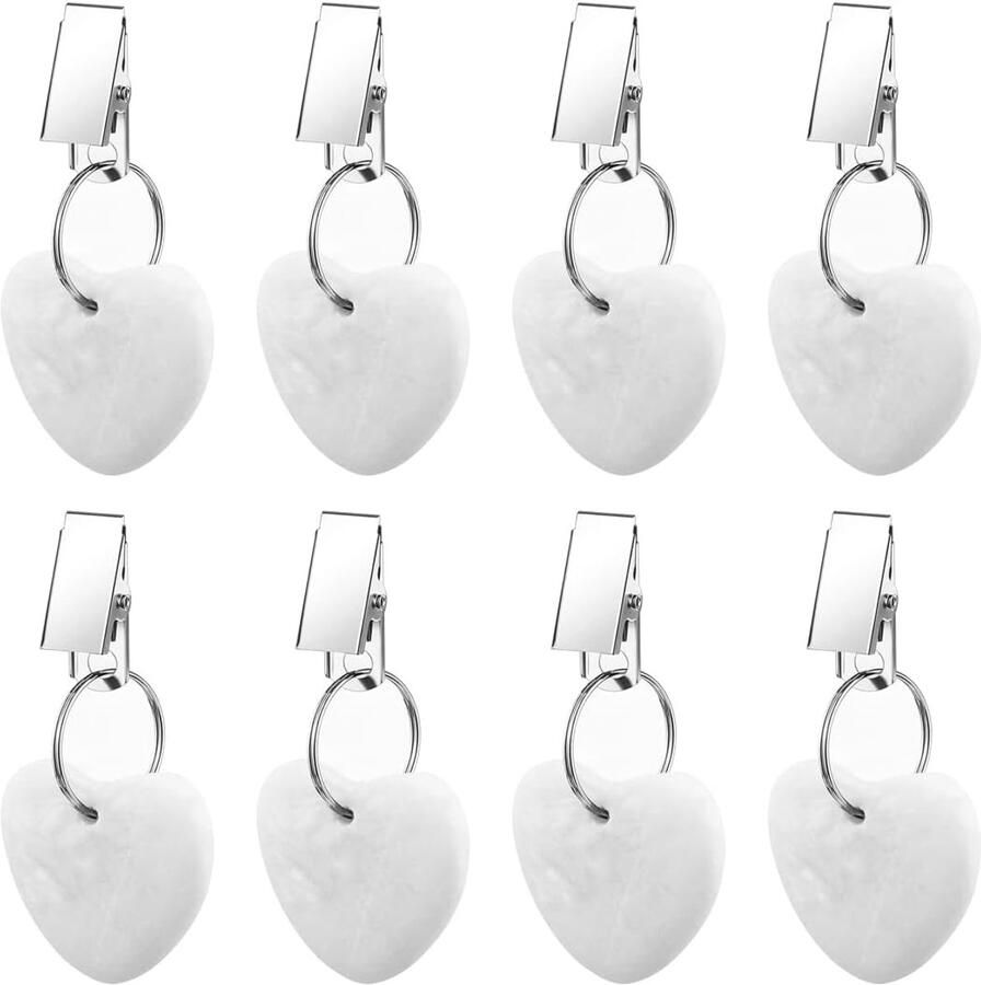 8 stuks 4*4 cm Tafelkleedgewichten Clips marmeren tafelkleed clip picknicktafelkleedclips hartvormige tafelkleedklem woonaccessoires voor binnen en buiten kamperen bruiloft thuis hartvorm wit