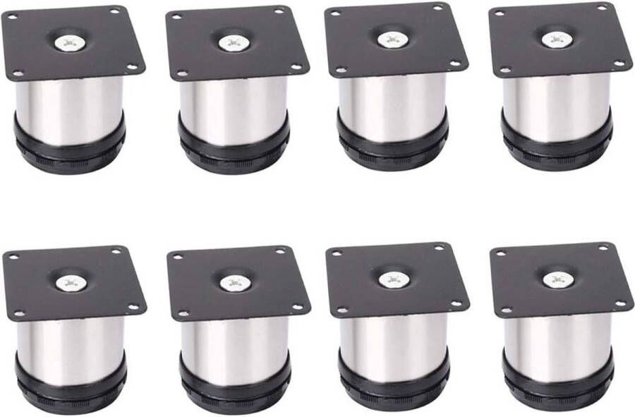 8 stuks 50 x 50 mm verstelbare meubelpoten RVS meubelpoten tafelpoten meubelpoten onderstelpoten tafelpoten bankpoten bedpoten verstelbare hoogte 0-15 mm draagvermogen