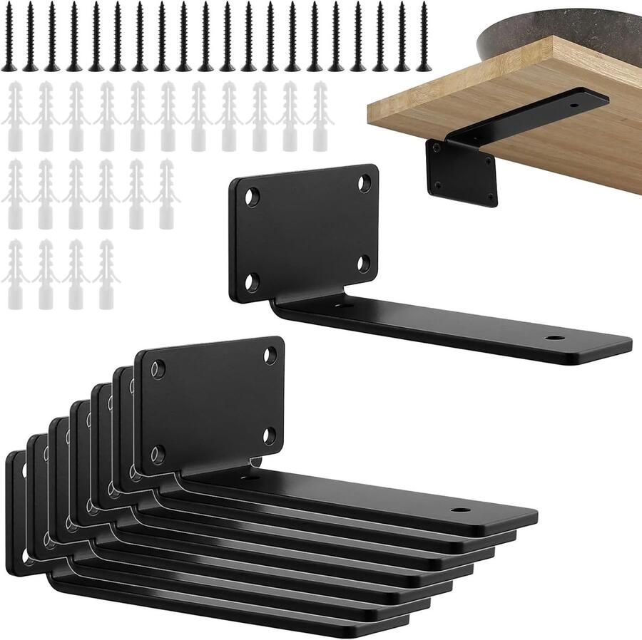 8 stuks 6 inch zwarte plankbeugels 5 mm dikke wandgemonteerde zwevende plankbeugel verborgen plankbeugels zwart metalen L-beugels voor keuken kantoor woonkamer slaapkamer