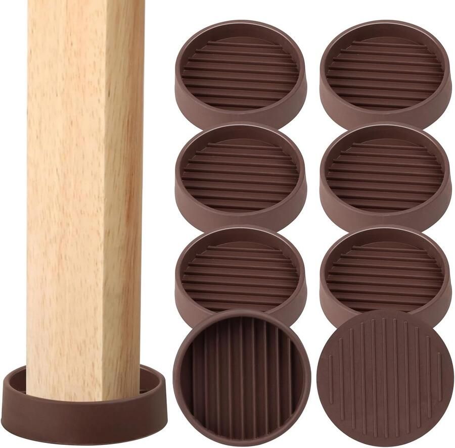 8 stuks Antislip rubberen meubelbeschermers vloerbeschermers voor bedden banken tafels en stoelen (2 x 2 inch rond bruin)