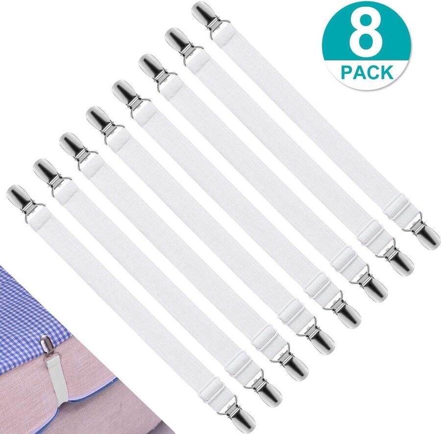 8 stuks beddoekspanners verstelbare strijkplankovertrek spanners voor bedlakenspanners met metalen clips lakspanner matras strijkplank bank strijkplankspanner (herbruikbaar)