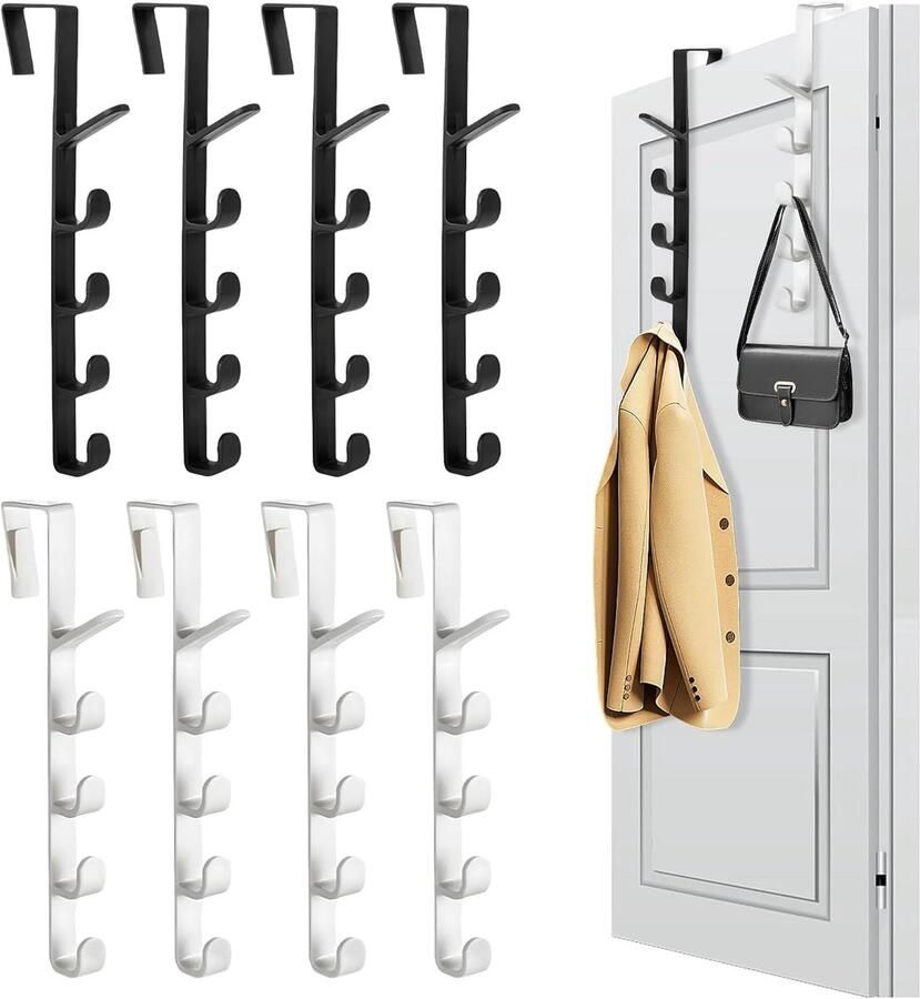 8 stuks Deurhaken Geschikt voor slaapkamer badkamer keukenkast Kan handdoeken kleding hoeden tassen enz. ophangen Ruimtebesparend (zwart en wit)