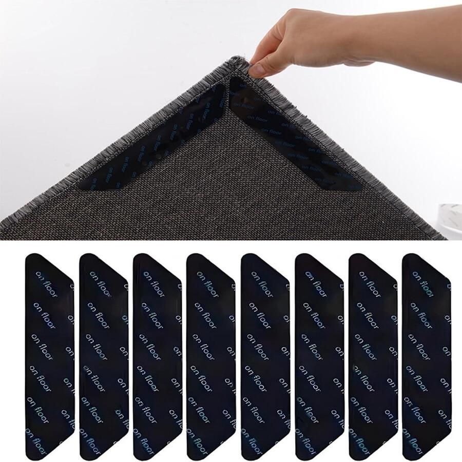8 Stuks grippers voor tapijten op hardhouten vloeren en tegels: dubbelzijdige herbruikbare tapijttape. Antisliptape houdt vloerkleden op hun plaats antislipmatten voorkomen verschuiven omkrullen en opbollen