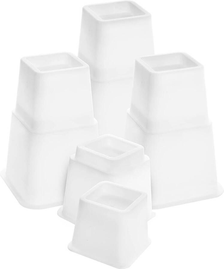 8 stuks hoogwaardige verstelbare meubelverhogers (4 hoog en 4 kort) sterke ruimtebesparende stijleiding bedhoogte tafelverhoger stoelverhoger bankverhoger (8 tot 20 cm) (wit)
