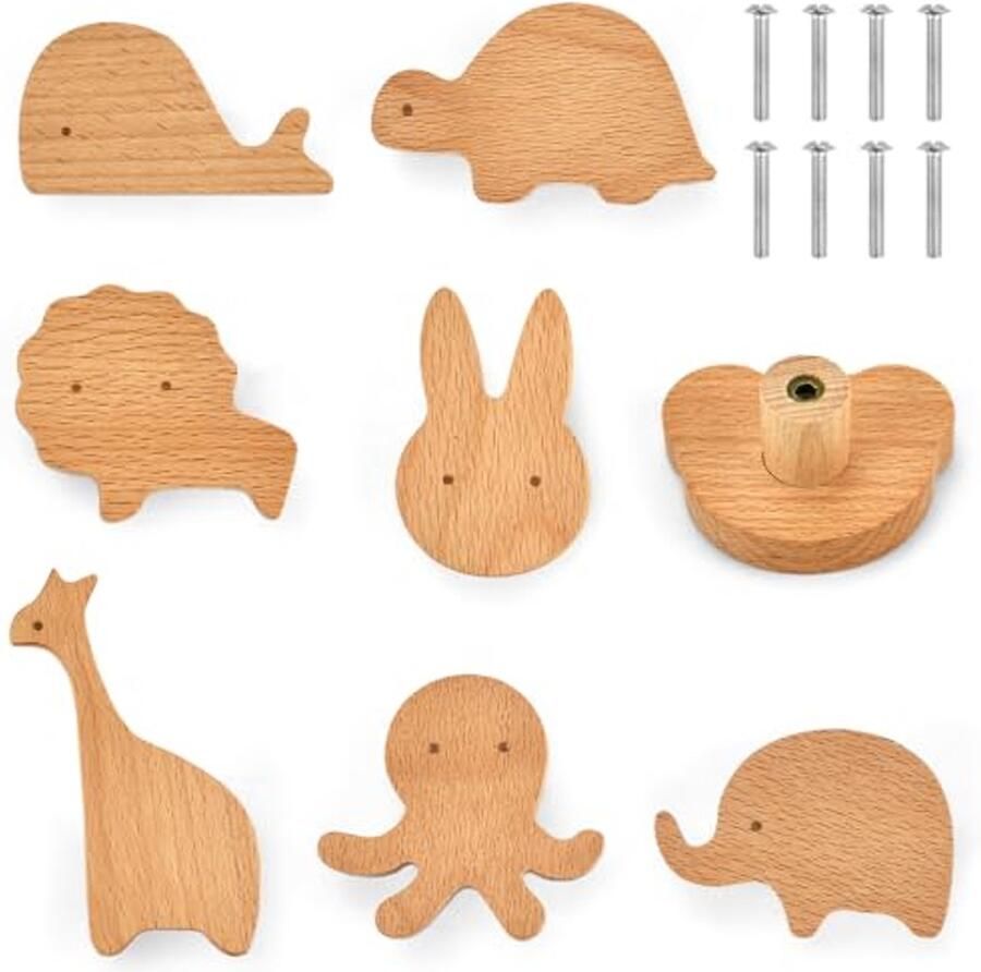 8 Stuks Houten Deur- en Ladehandgrepen voor Kinderen Dierlijke Vormen voor Meubels