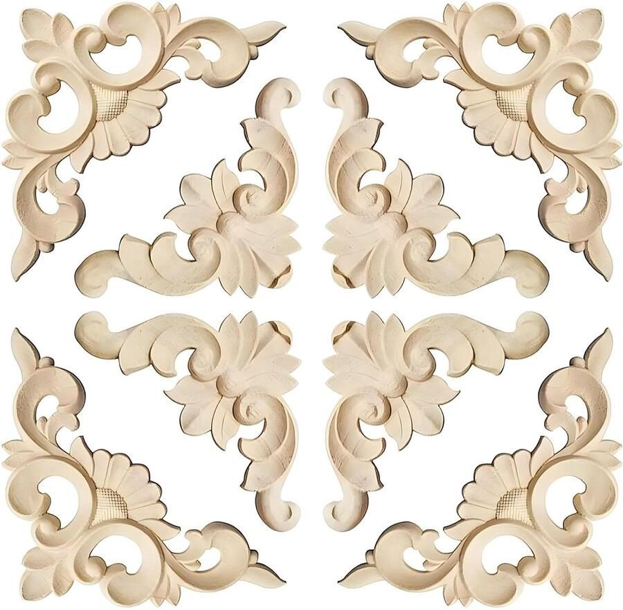8 stuks Houten Hoek Onlay Applique Meubeldecoratie Ongelakt Huismeubilair Gesneden Meubels Houtdecor Meubelapplicaties Hoekdecor Houten Meubelen Decoratie met Houtsnijwerk