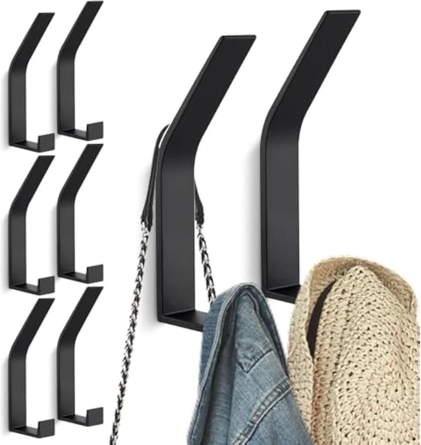 8 stuks kapstokhaken aan de muur gemonteerd moderne wandhaken voor het ophangen van kleding jas sjaal tas handdoek sleutel pet beker hoed (zwart onzichtbaar schroefontwerp)