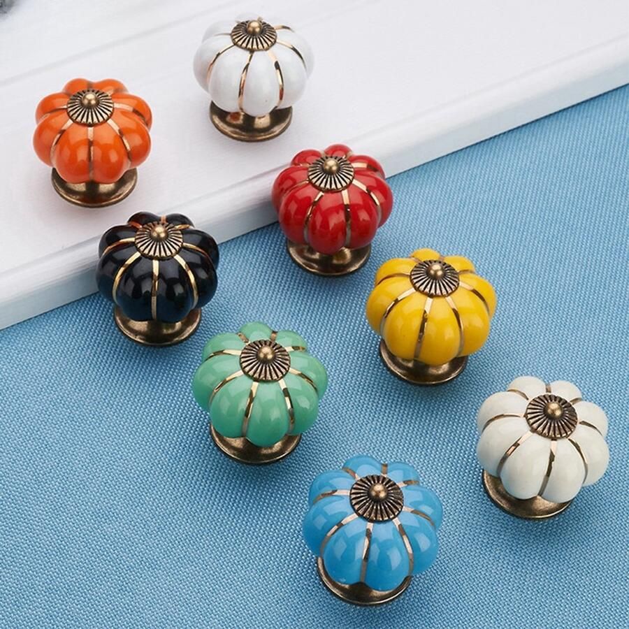 8 stuks keramische knop kast lade pompoenvormige handgrepen kinderkamer handgrepen kaptafel handgrepen kast lade enkel gat handgrepen lade handgrepen
