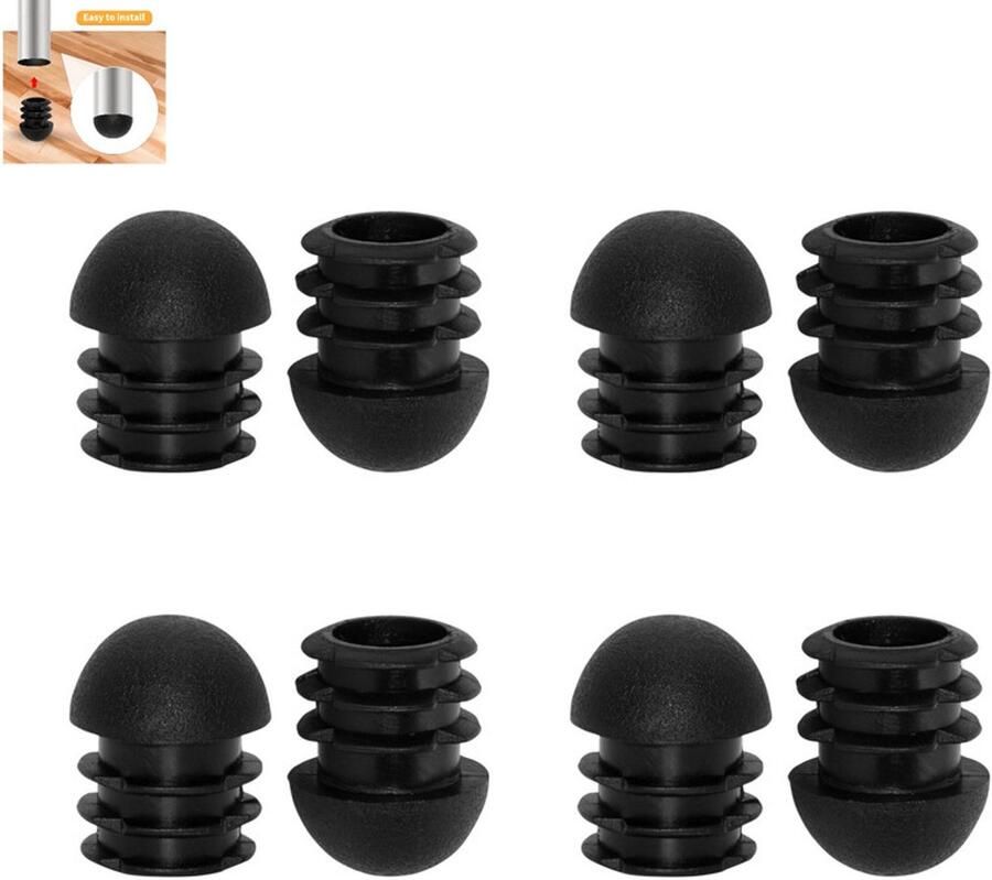 8 stuks Kogelkop Ronde kopplug Tafel- stoel- voetenbankbuisplug Meubelaccessoire Waterdicht 16 mm Zwarte kunststof eindkap Ronde buisinzet voor meubelglijders