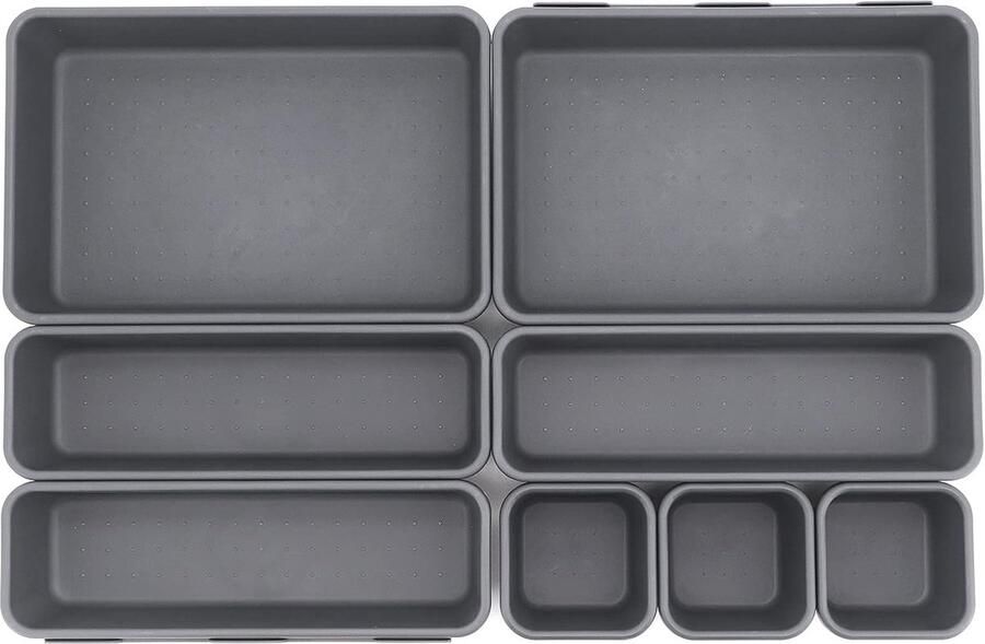 8 Stuks Lade-Organizer Set Antislip Inelkaar Grijpende Lade verdeelders voor Keuken Kantoor en Make-up