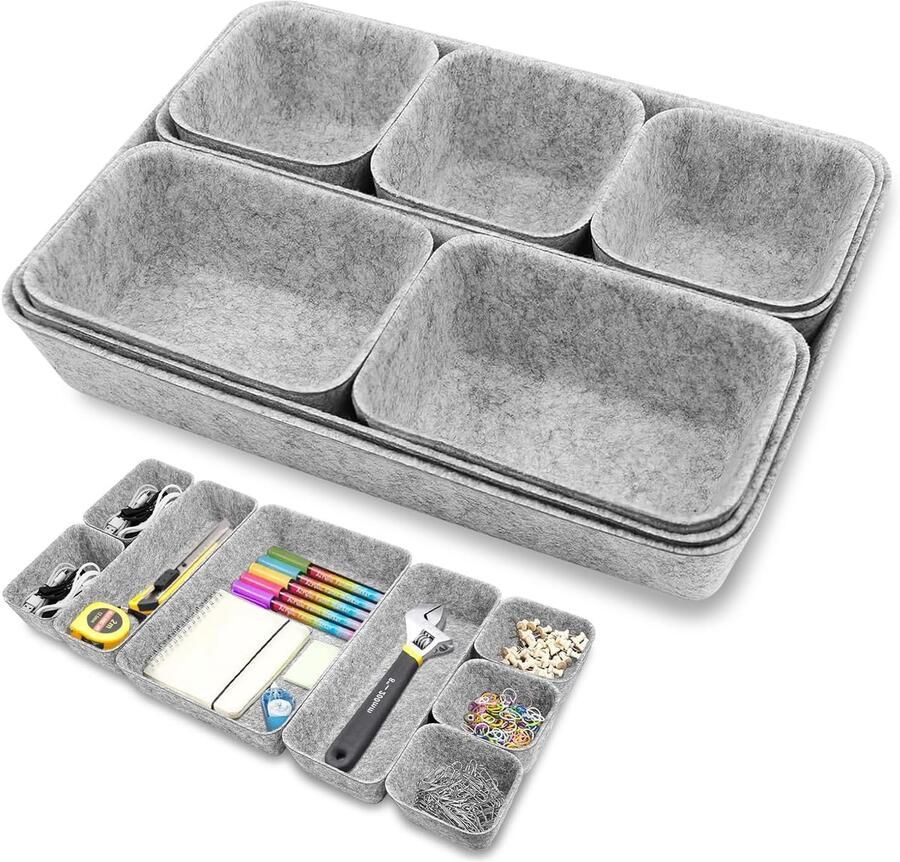 8 stuks lade-organizer vilt stapelbare vilten opbergdozen lade-opbergsysteem make-uptafelorganizer vilten mand voor bureau make-uptafel nachtkastje kast bureau-organisatie opbergruimte