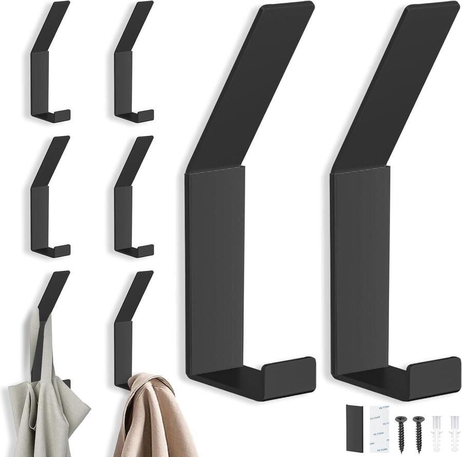 8 Stuks Matzwarte Kledinghaken – Moderne Wandhaken voor Jassen Sjaals en Handtassen