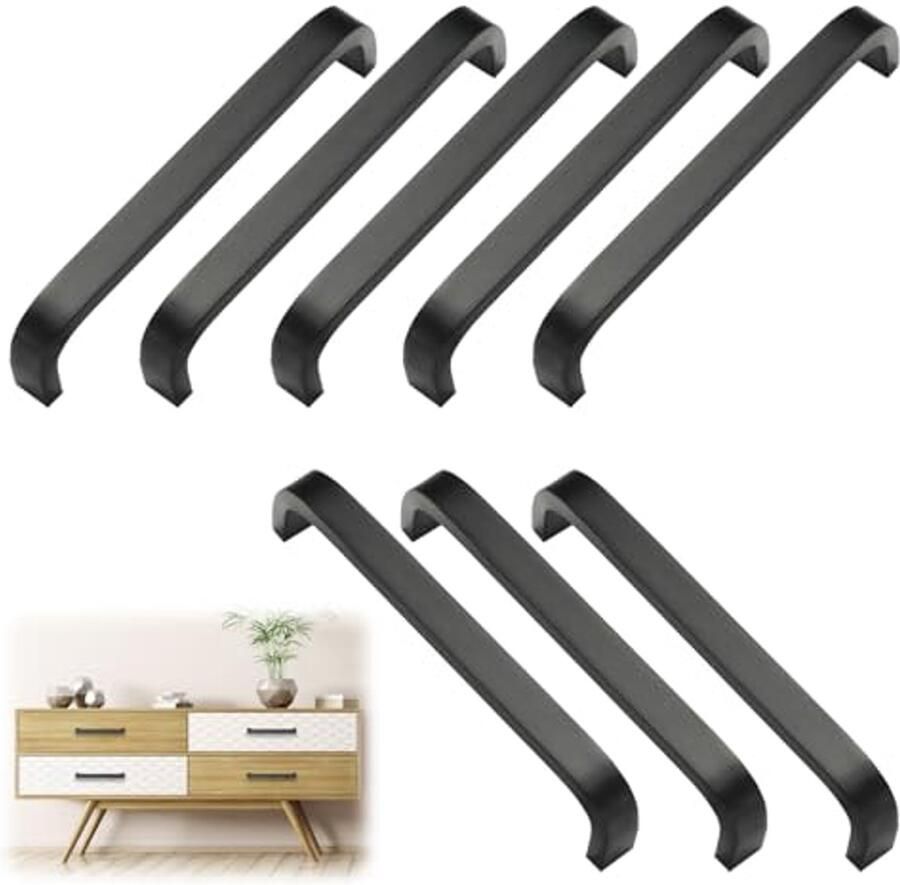 8 Stuks Meubelgrepen voor Keuken en Interieurdecoratie Roestvrijstalen Handgrepen 96 mm in Mat Zwart