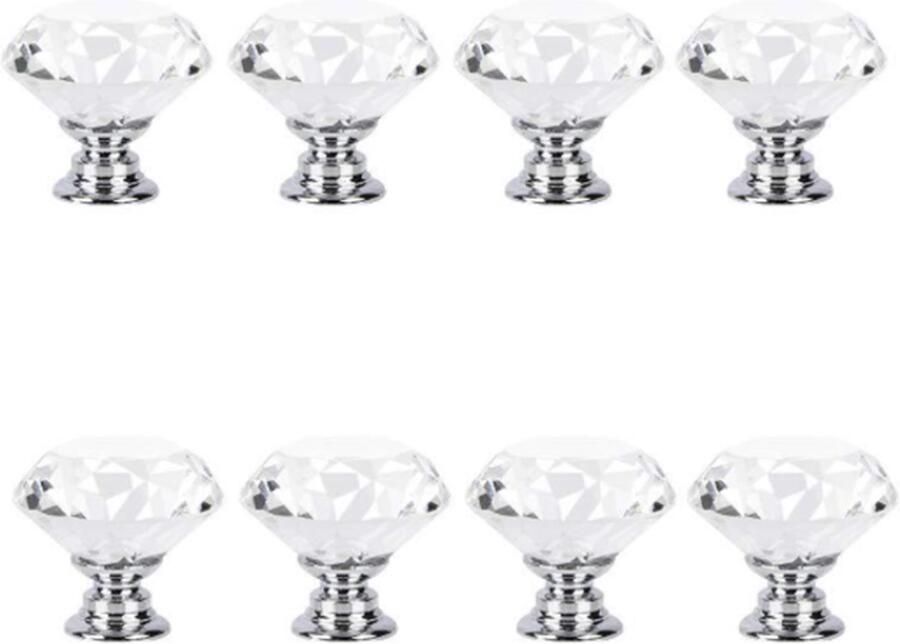 8 stuks Meubelknop Kastknoppen Handvat voor Lade & Kast Handgreep 30*30*28 mm zilver Kristalglas + aluminiumlegering Eenvoudig te installeren vintage