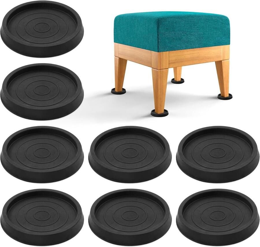 8 stuks Meubelwieltjes 2 5 inch ronde antislip meubelbeschermers Vloerbeschermers Rubberen meubelpoten stoelpoothoezen Tapijtbeschermers Zwart Voor bedden kasten banken stoelen tafels en hardhouten vloeren