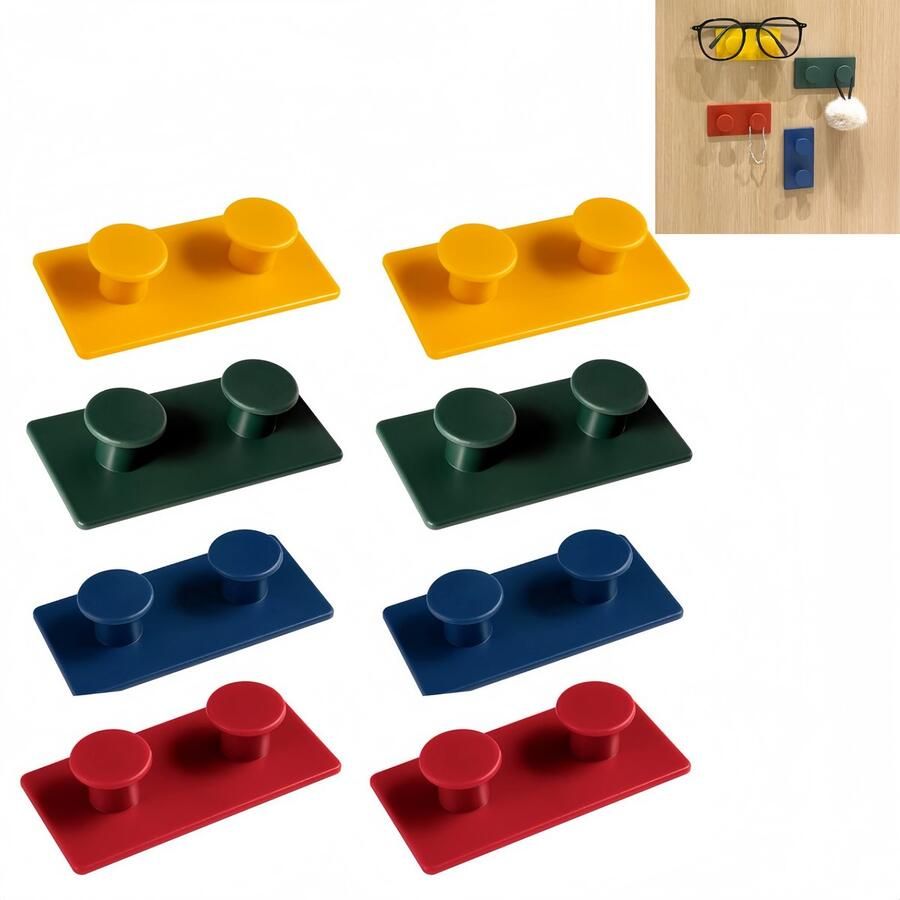 8 Stuks plastic creatieve klevende kapstokhaken interessante haak voor jas sjaal hoed sleutel tas gebruikshaak wanddecoratiehaak-Bouwblok haak 4 kleuren