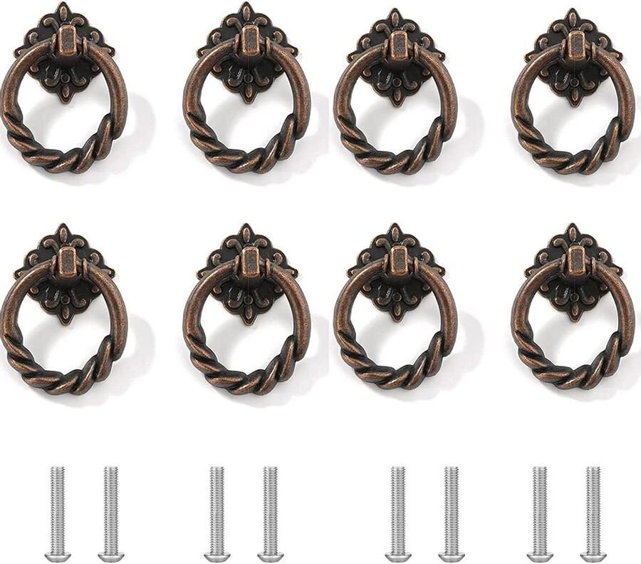 8 Stuks Ringtrekgrepen Vintage Antieke Retro Meubelgrepen Oude Ladehandgrepen Drop Kastdeur Handgrepen Keuken Kasten Kaptafels Set van 8 Decoratieve Pulls Retro Design