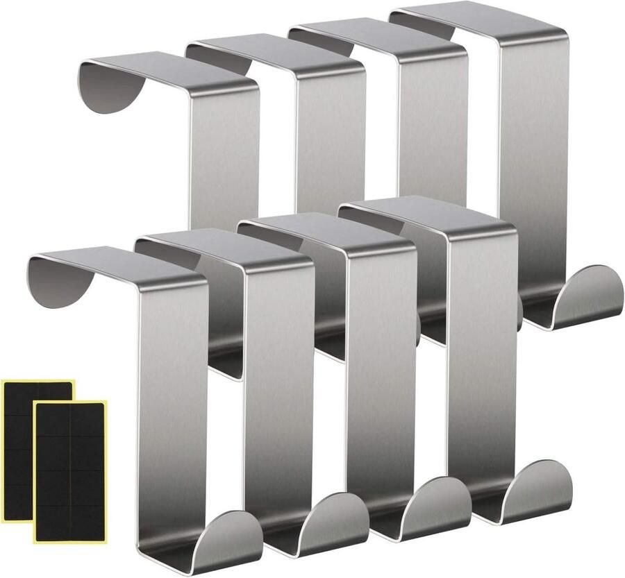 8 stuks roestvrijstalen omkeerbare deurhaken 16 stuks rubberen schuimbescherming voor kantoor badkamer keukenkast lade