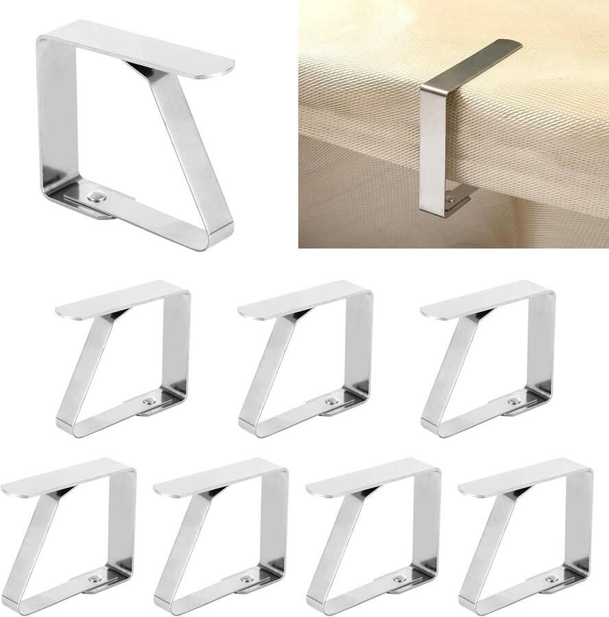 8-pack Grote roestvrijstalen tafelkleedklemmen Geschikt voor tafels van 2 5-6 5 cm dik Geschikt voor picknicks bruiloften en terrassen