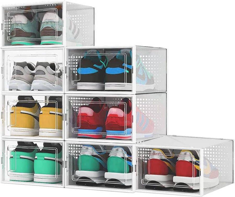 8 stuks schoenendozen stapelbare schoenendoos schoenenorganizer transparante schoenenopbergdoos plastic dozen schoenenorganizer voor schoenen sneakers tot