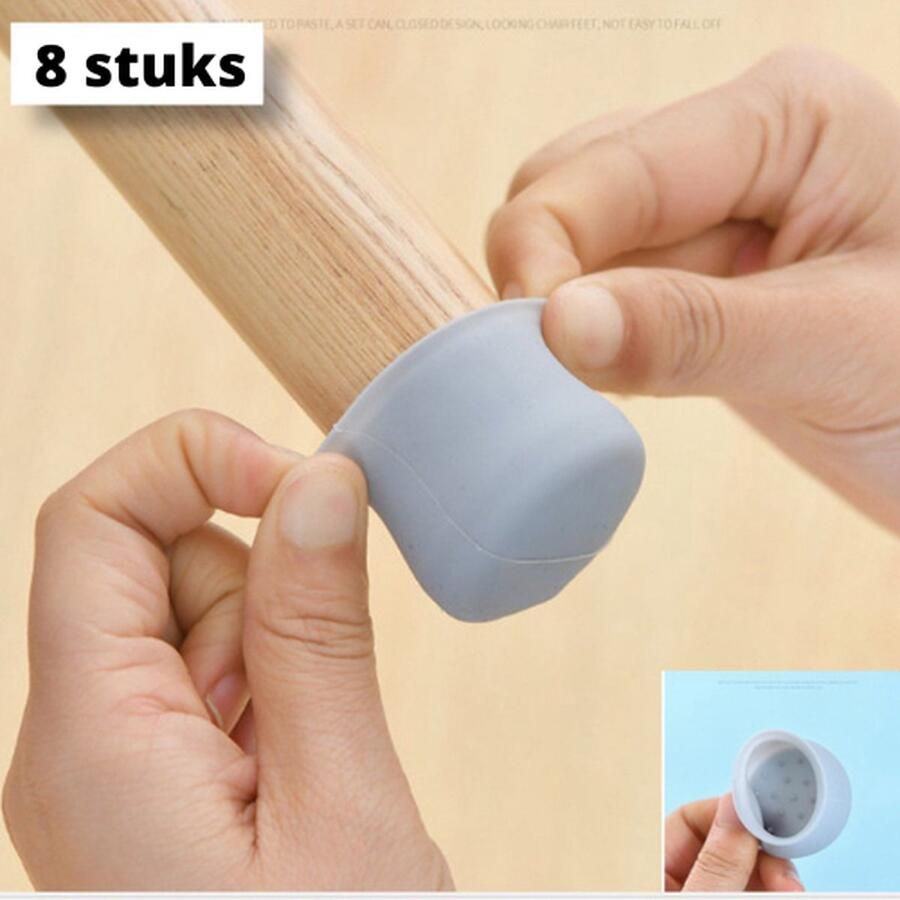 8 Stuks Siliconen Stoelpootdoppen Stoelpoot Beschermers Geurloos Super Zacht & Dun Flexibel 3.6 cm tot 4.6 cm Breedte Rond Grijs