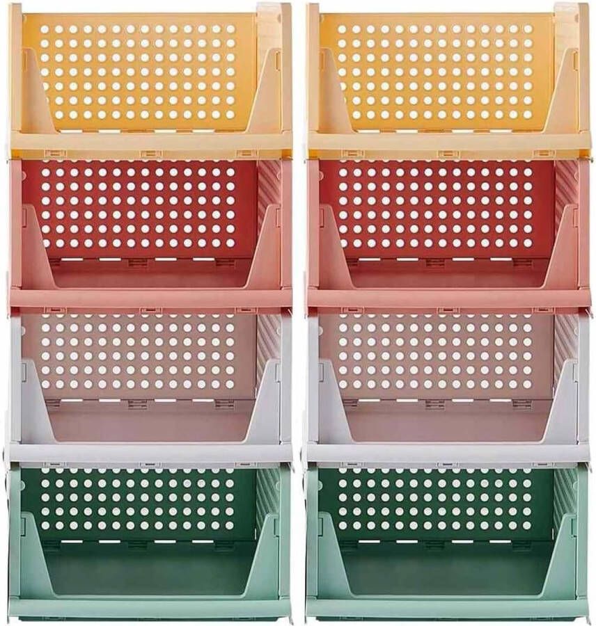 8 stuks stapelbare opvouwbare kledingkast opbergdozen kast organizer laden plastic opbergdozen voor thuis slaapkamer keuken -4 kleuren