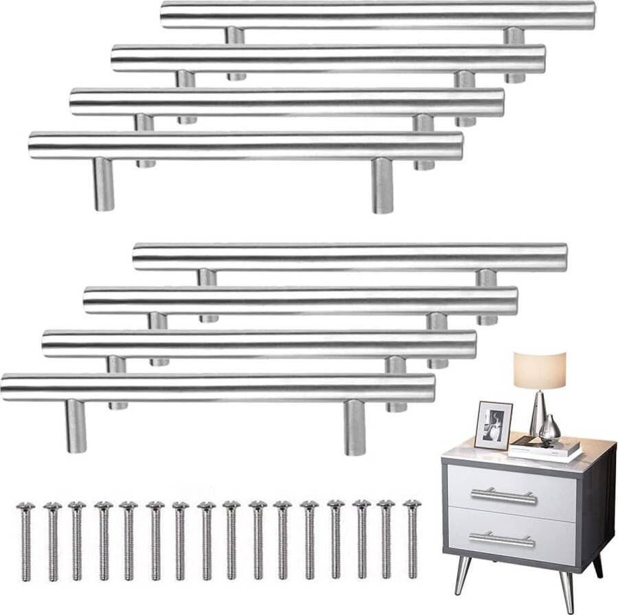 8 stuks T- Bar keukengrepen met schroeven (200 mm) roestvrij staal meubelgreep keukengatafstand van 128 mm voor kastdeuren handgrepen voor keukendeur 8 stuks