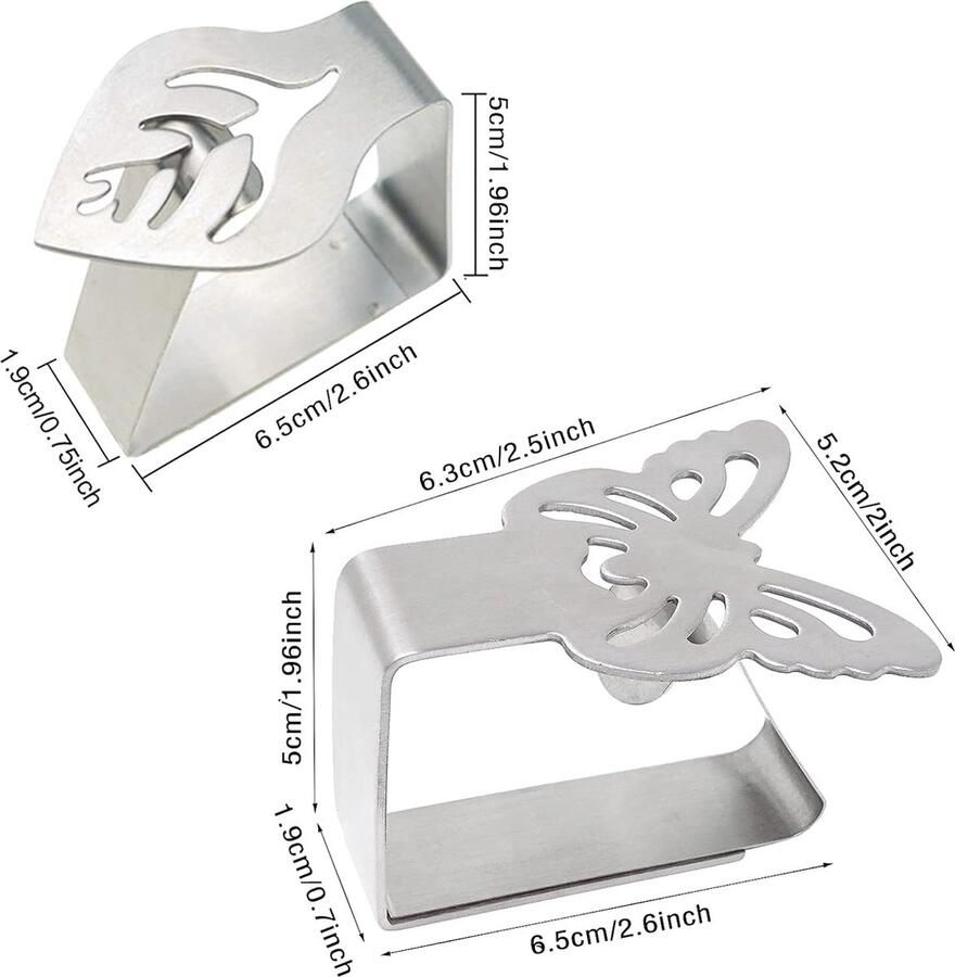 8 stuks tafelkleedgewichten met klem roestvrij staal tafelkleedklemmen voor tuin restaurant outdoor familie party (bladeren vlinder)