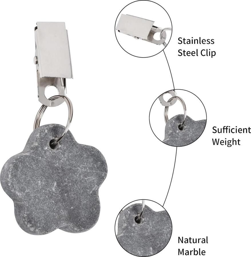8 stuks tafelkleedgewichten natuursteen met clip tafelkleedgewichten voor buiten tafelkleedhanger steen tafelkleed hanger voor feest picknick 4 x 4 x 1 cm 26 g per stuk (B)
