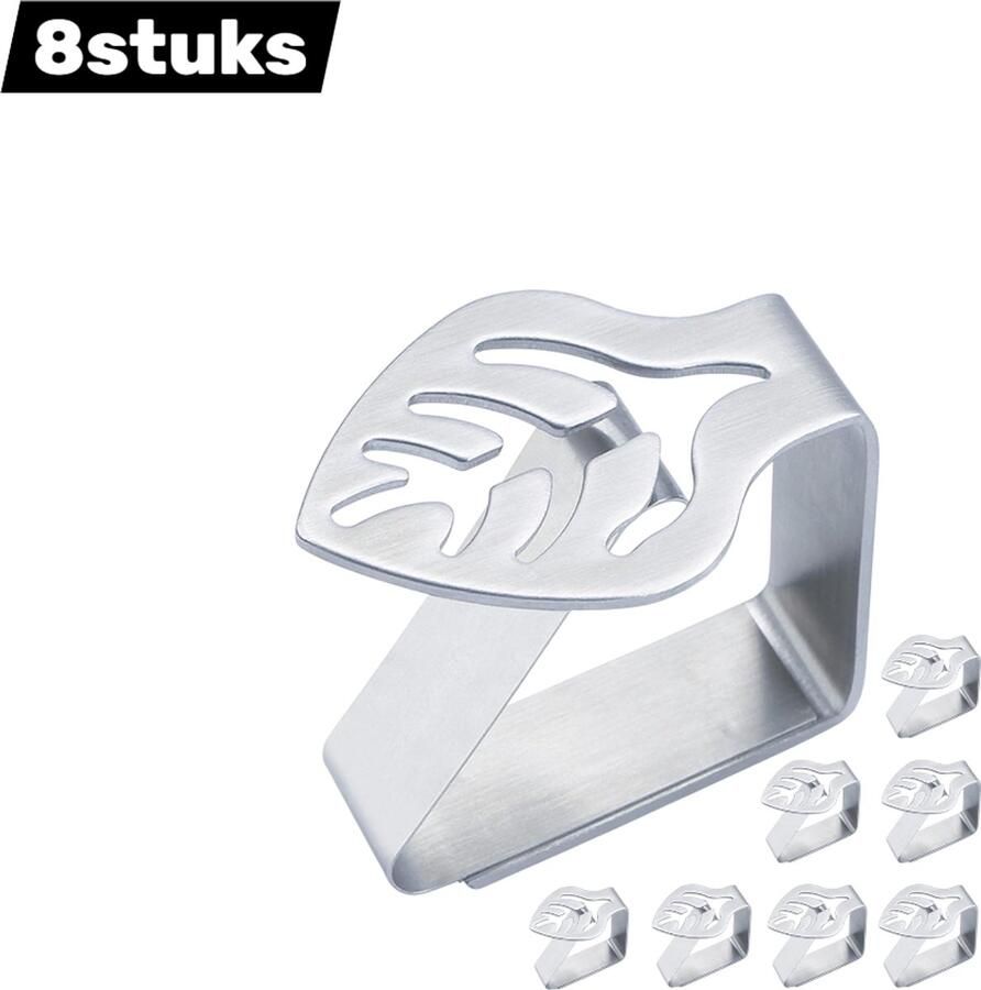 8 stuks Tafelkleedklemmen Roestvrij staal Geschikt voor binnen en buiten Diameter 3 cm Geschikt voor de meeste tafels Windbestendig ontwerp Picknickaccessoires Bladvormig Zilverkleurig