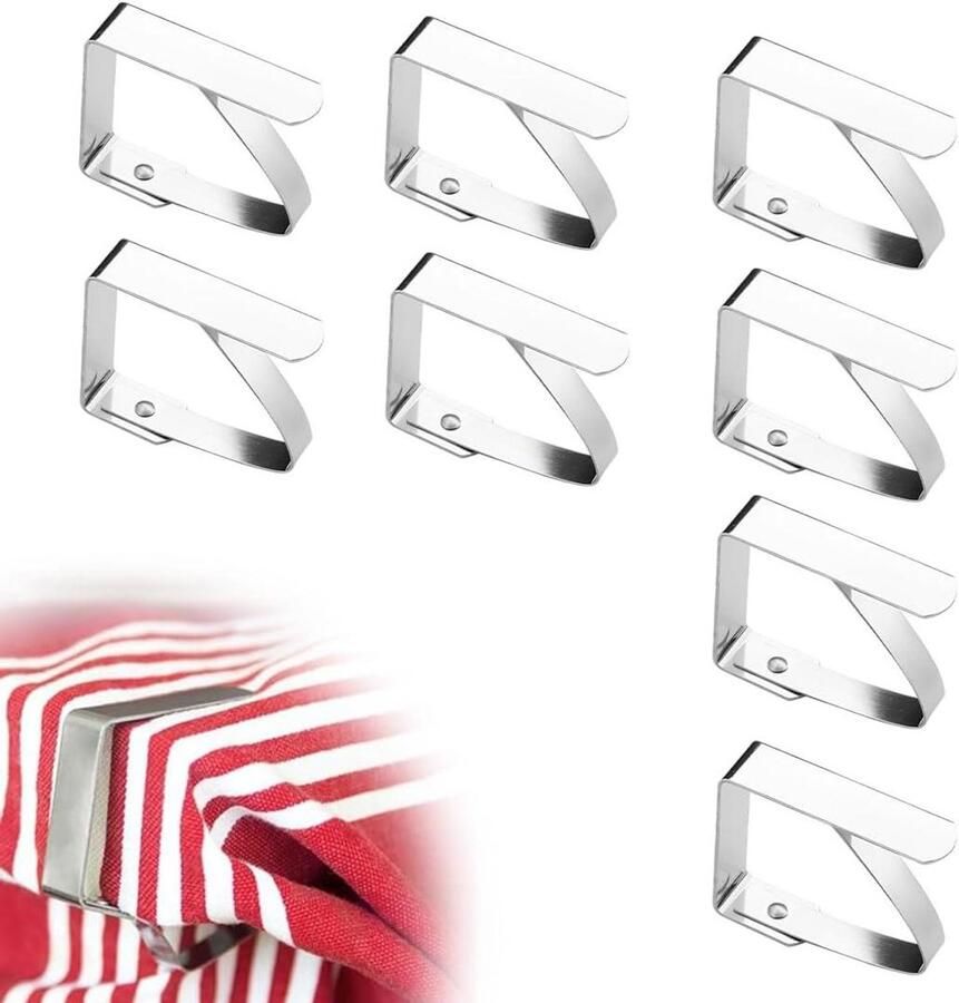 **Allecto Plus 8 stuks tafelkleedklemmen van roestvrij staal voor buiten Tafelkleedclip voor picknickfeesten Set van 4 x 5 cm**